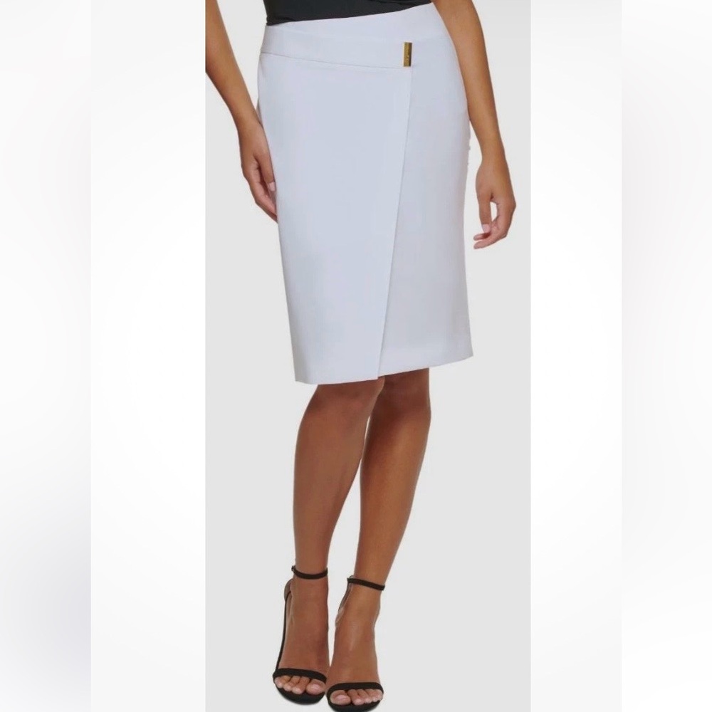 DKNY Women's Cream Wrap-Front Pencil Skirt Size 4